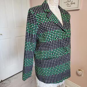 LKNW Walter Baker Green White polka dot on blue blazer jacket XL JJJ22